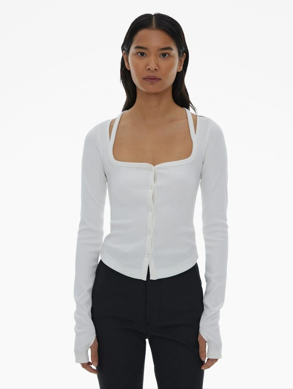 Helmut Lang Square Neck Ribbed White Cardigan Size XS